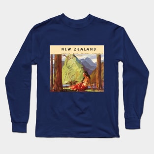 Vintage Travel Poster from New Zealand Long Sleeve T-Shirt